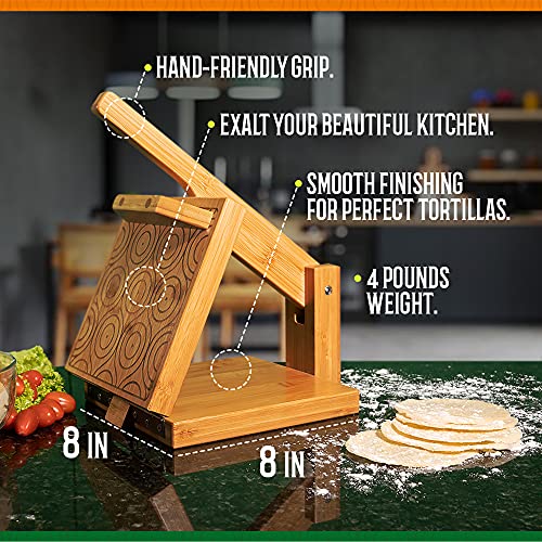 ALMAJUA Wooden Tortilla Press Maker 8 Inch Tortilla Warmer