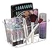 mDesign Plastic Makeup Storage Organizer Caddy Tote, Divided Basket Bin, Handle for Bathroom, Hold Eyeshadow Palettes, Nail Polish, Brushes, Shower Essentials, Small, Lumiere Collection, 2 Pack, Clear