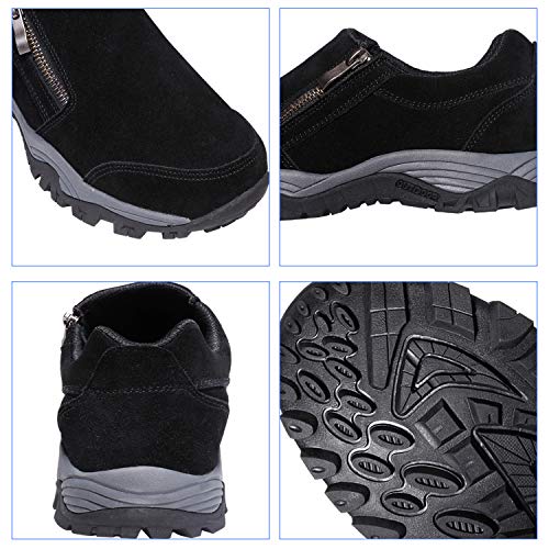 SILENTCARE Men's Loafers Casual Shoes，Breathable Lightweight Zipper Slip On Sneakers， Hiking Shoes for Outdoor Trail Trekking (12 M US, Black) - Thumbnail 5