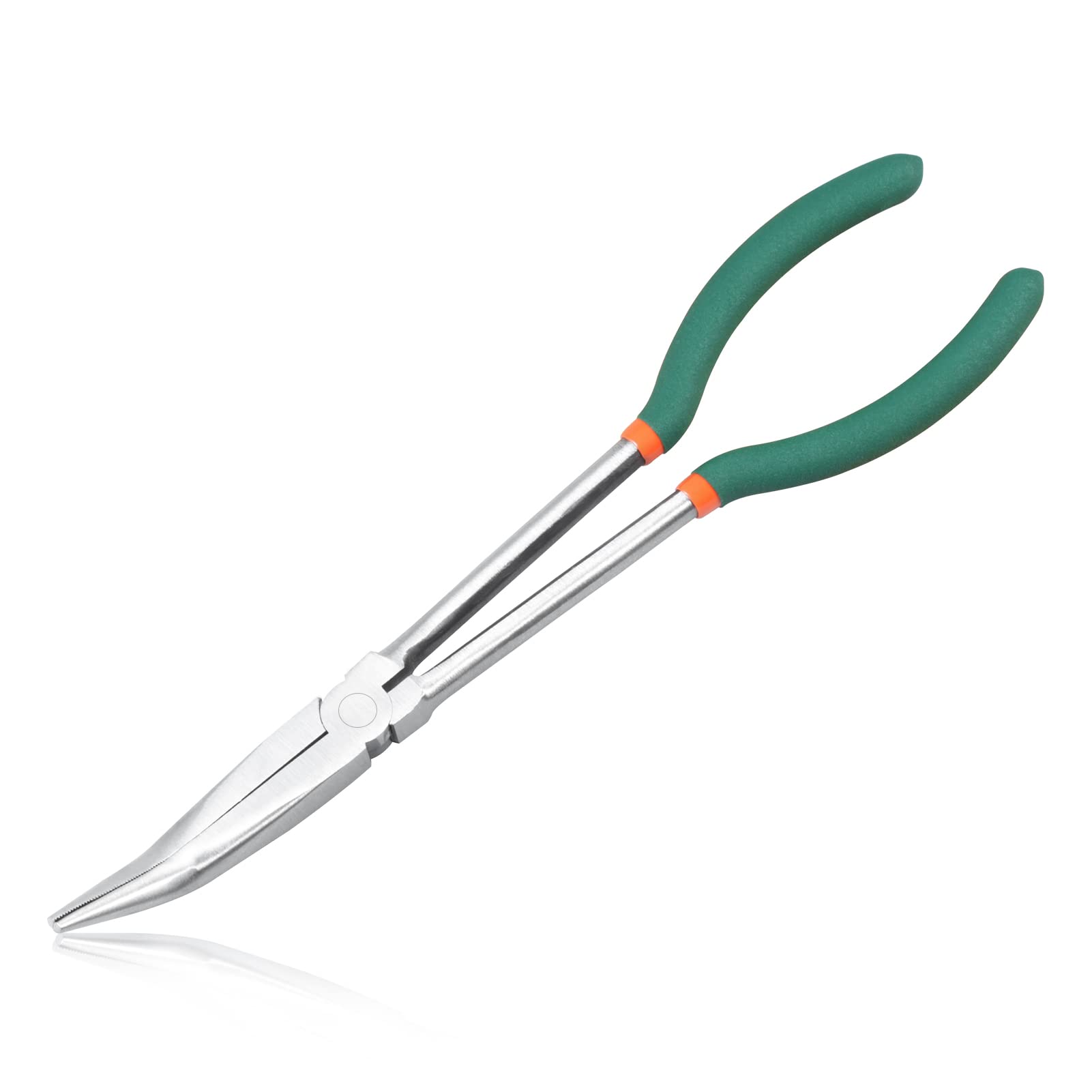 LEONTOOL 11 Inch Bent Nose Pliers 30 Degree Long Reach Pliers with Serrated Teeth Straight Extra Long for Hard-to-Reach Narrow Spaces and Limited Clearance Areas