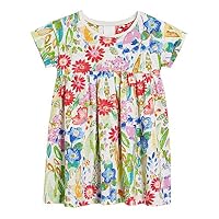 FreeLu Girls Short Sleeve Dress Cotton Casual Cartoon Dresses(6T,Flora)