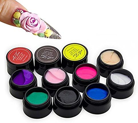 Mety Angle 12pcs Carve Patterns Varnish UV Gel 3D Bright Colors Sculpture Painting Gel Nail Polish Easy to Decoration