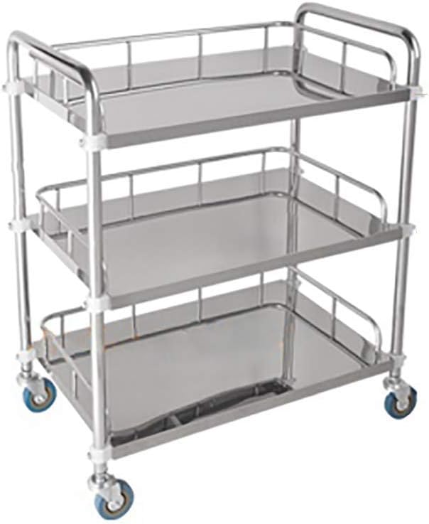 3-Shelf Medical Laboratory Trolley ，Stainless Steel Utility/Service Cart, Beauty Hairdressing Storage Metal Holder (Size : 60x40x86cm)