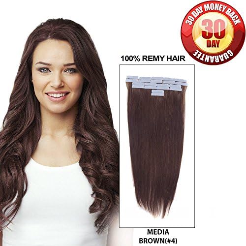 Tape in Hair Extension 18 inches #4 medium brown Human Remy Full Head Straight Seamless 40g, 20pcs