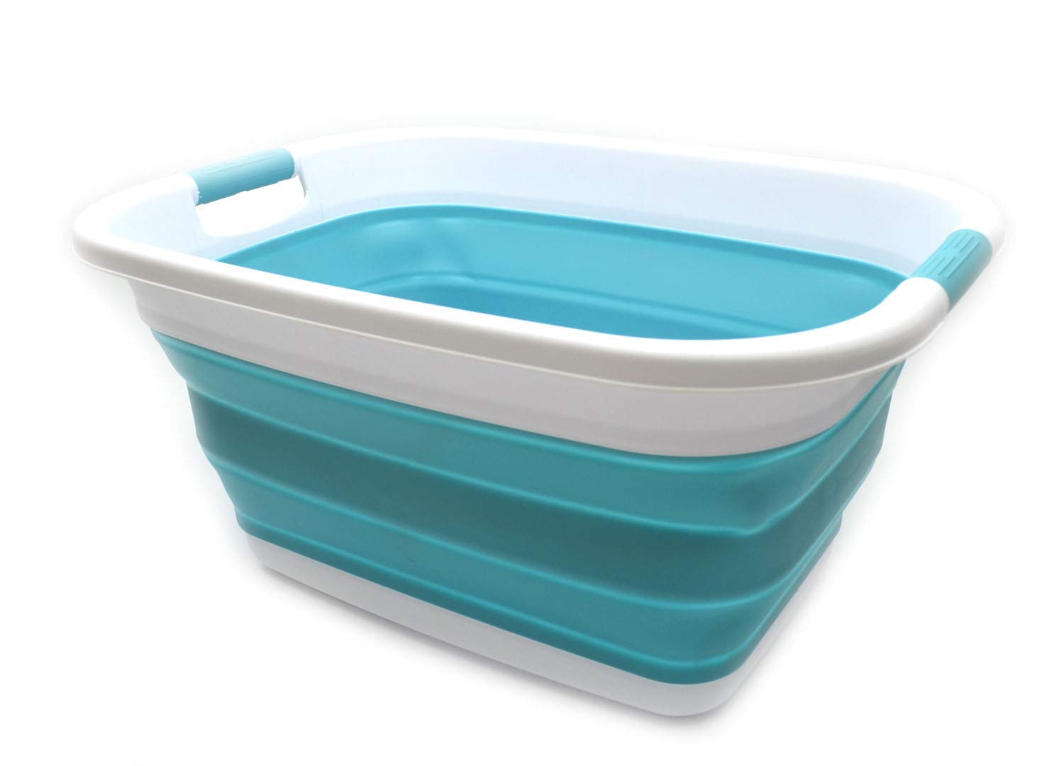 SAMMART 31L Collapsible Plastic Laundry Basket - Foldable Pop Up Storage Container/Organizer - Portable Washing Tub - Space Saving Hamper/Basket (Bright Blue)