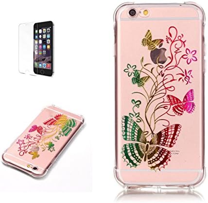 CasesHome iPhone 6/6S (4.7 Inch) Case, Metal Effect Printed Ultra Slim Thin Clear Soft Bumper Silicone Gel TPU For Protective Case Cover Skin Shell-Colorful Butterfly