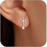 LOVECOM Snowflake Flower Drop Dangle Earrings for Women 925 Sterling Silver Clear Cubic Zirconia Tears Drop Stud Earring Sparkle Diamond Earring Wedding Jewelry Gifts to Daughter Friends