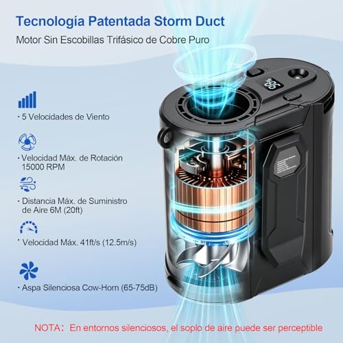 CAMULAND Ventilador de Cintura Recargable 16000mAh, 5 Velocidades con Clip para Cinturón, Linterna LED y Banco de Energía, Multifunción para Construcción, Camping, Jardinería y Exteriores, 9*6*9,5 cm | Clip Cinturón, Linterna LED, Banco de Energía 16000mAh, Portátil Obra, Camping, Jardín, Exterior, 9x6x9.5cm, Manos Libres