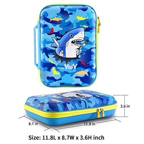 3D Shark Lunch Box Kids Bento Box Insulated Lunch Bag with Ice Pack Water Bottle Silicon Cap Spoon Salad Container Durable Water-Resistant Back to School Supplies for Ideal Boys Age 7-12