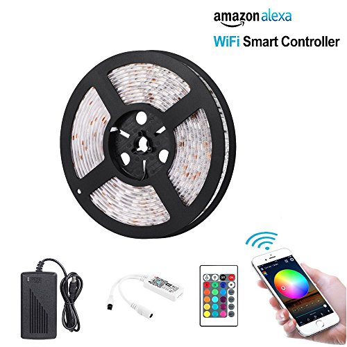 CETIM Wifi Wireless Smart Phone Controlled LED Strip Light Kit, 16.4ft Waterproof Flexible SMD 5050 RGB 300 LEDs Strip Lights ,Working with Android and IOS System,Alexa