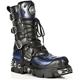 New Rock Men's Silver Metallic Skull Devil Goth Punk Leather Calf Boots