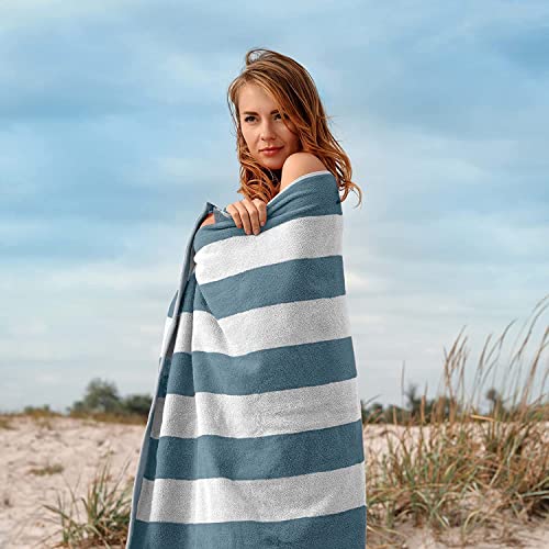 Sweet Needle Beach Towels for Adults Set of 4 - Red White Cabana Striped Classic - 100% Cotton Terry Ringspun Pool Towel, Quick Dry, Super Absorbent, 450 GSM, 76 x 152 cm