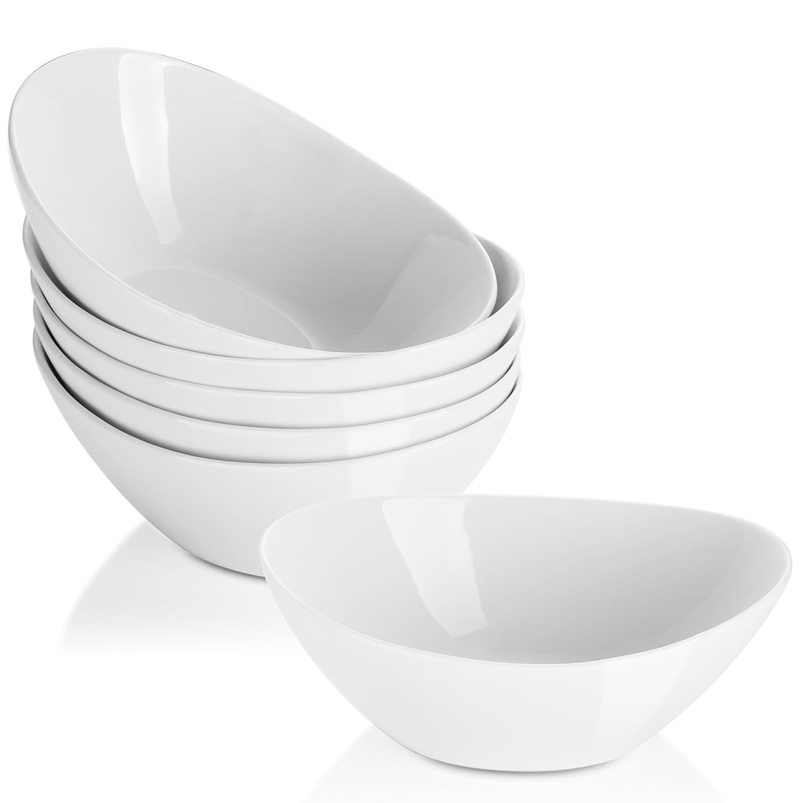 LIFVER 16 Ounce Cereal Bowls, Porcelain Dessert Bowls, Bowl Sets of 6 for Dessert, Rice, and Salad, White