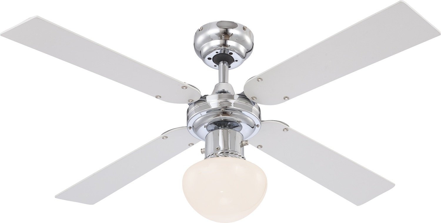 GLOBO E27 Ceiling Fan with Chrome Blades, Silver/White