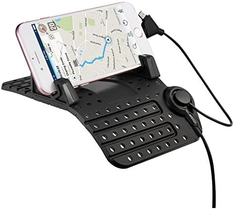 New Silicone Pad Dash Mat Car Phone Holders Cradle Dock with 2 in 1 Charging Cable for iphone and Android Phones Table PC(black)