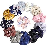 KECUCO 12A Colors Women's Chiffon Flower Hair Scrunchies Hair Bow Chiffon Ponytail Holder，Including 8 Colors Chiffon Flower Hair Scrunchies and 4A Solid Colors Chiffon Hair Ties (STYLE 1)