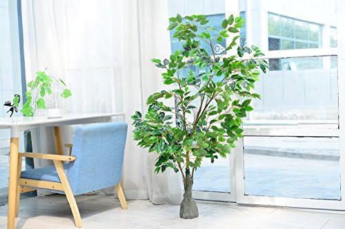 Artificial Ficus Tree with Large Silk Green Leaves Indoor Ourdoor Plant, 5.30-Feet Green, With No Pot(818#)