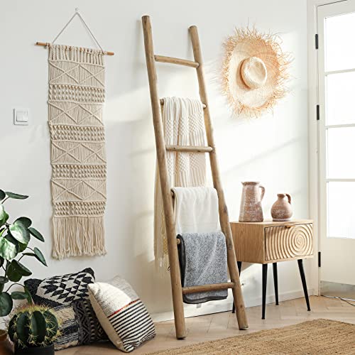 FUIN Fully Assembled 6ft Wood Blanket Ladder Living Room Decorative