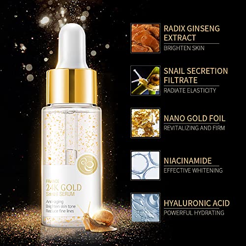 24k Gold Snail Serum, Snail 24k Gold Face Serum, Moisturizing Face
