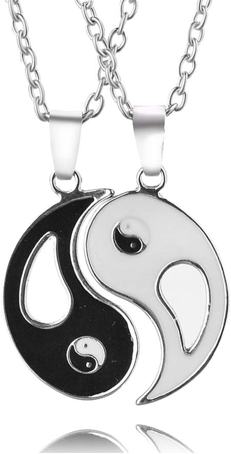 Tpocean 2Pcs Best Friends Pendant Necklace Enamel Yin Yang Pendant BF Friendship Jewelry Set