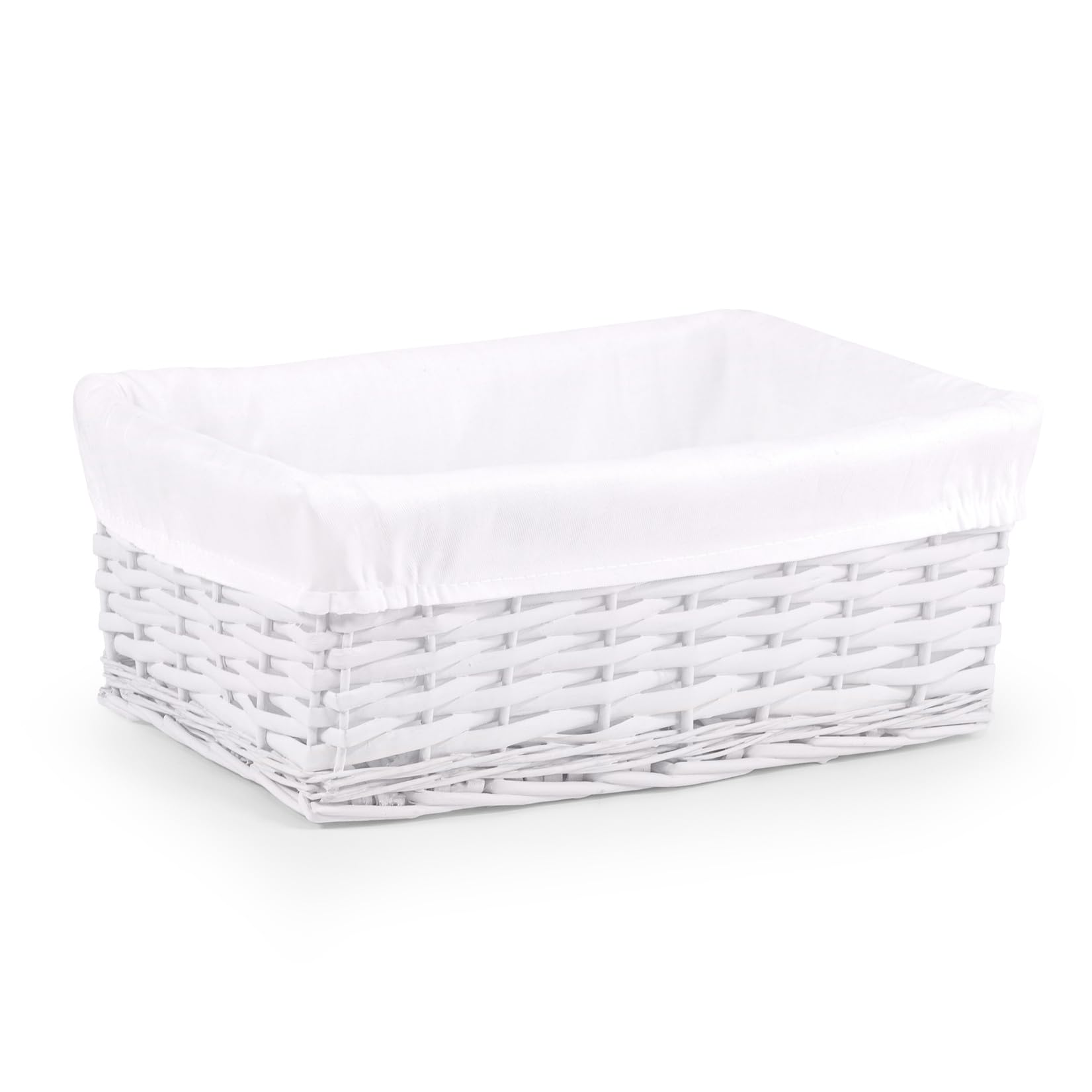 Woodluv Storage Baskets Woven Wicker, Storage Basket for shelves, Baskets to make hampers, Storage Box, Storage Organiser, White, Medium