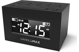 HANNLOMAX HX-111CR Alarm Clock Radio, PLL AM/FM Radio, Dual Alarm, White LED Display, Auto DST, Aux-in Jack. (Black)