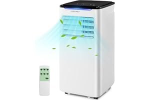 COSTWAY Portable Air Conditioner, 8000 BTU Portable AC with Cool, Fan, Dry & Sleep Mode for Room up to 250 Sq.Ft, 3-in-1 Portable AC Unit with 24H Timer, Remote Control & Window Kit (White-8000BTU)