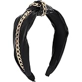 BaBakiak Punk Knotted Headband with Gold Chain, Black PU Leather, Vintage Knotted HeadBand Hair Hoop Hair Accessories