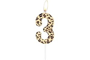 ININGER Leopard Print Number 3 Candles,Cheetah Birthday Cake Candles,Leopard Party Decorations,Animal Birthday Party Decorations Safari Party Decorations Leopard Party Supplies, Animal Print Party