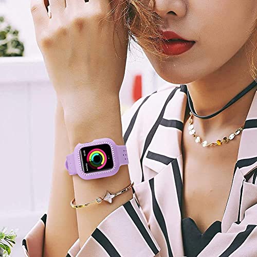 Henpone Smart Watch Bands with Case for Women Girl i-Watch Protect Band Compatible with Apple Watch Diamond Rhinestone Silicone Wristband Strap Series 5 4 3 2 1