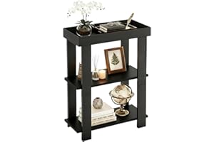 ZEXVIDA Narrow Side Table Black, 3-Tier Side Table, Rustic Farmhouse Narrow End Table with Storage, Slim Table Nightstand for