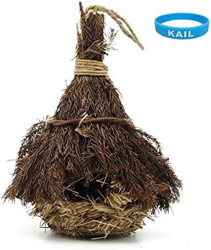 KAIL Natural Birdhouse bird houses,Wild Bird Nest,Hanging Grass Weave Rope Pocket with Roof Pine (Pine-L)