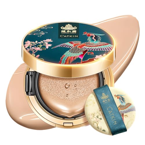 CATKIN Cushion Makeup Foundation, Lightweight and Durable Formula, Anti-Aging, Natural Effect, 7 in 1 Herbal Extracts, Transparent Satin Finish, Refills Included, 13g*2