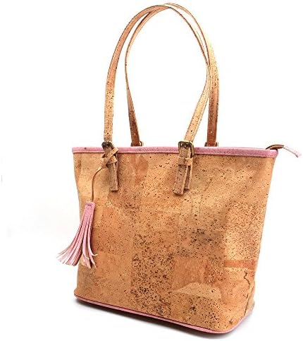 Natural Cork With (Pink) Tassel Women Handbag, Women Original Totes Casual Totes Handbags Vegan High Quality Waterproofing Waxy Substance 100% Cork Sustainable Bag-222-C - (Ecorcho)