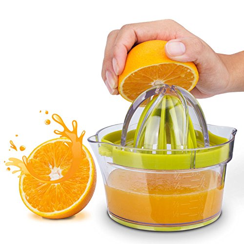 Elindio 011402 Citrus (2018 Upgrade 4 in 1), Orange Manual Hand Squeezer Space Saving Kitchen Juicer with Garlic Grater, Anti-Slip Non-Marking Silicone, 148X80MM, Green