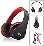 AutumnFall Wireless Bluetooth On-Ear Stereo Headphone AH2, Over-Ear Headset with Built-in Microphone (Red)