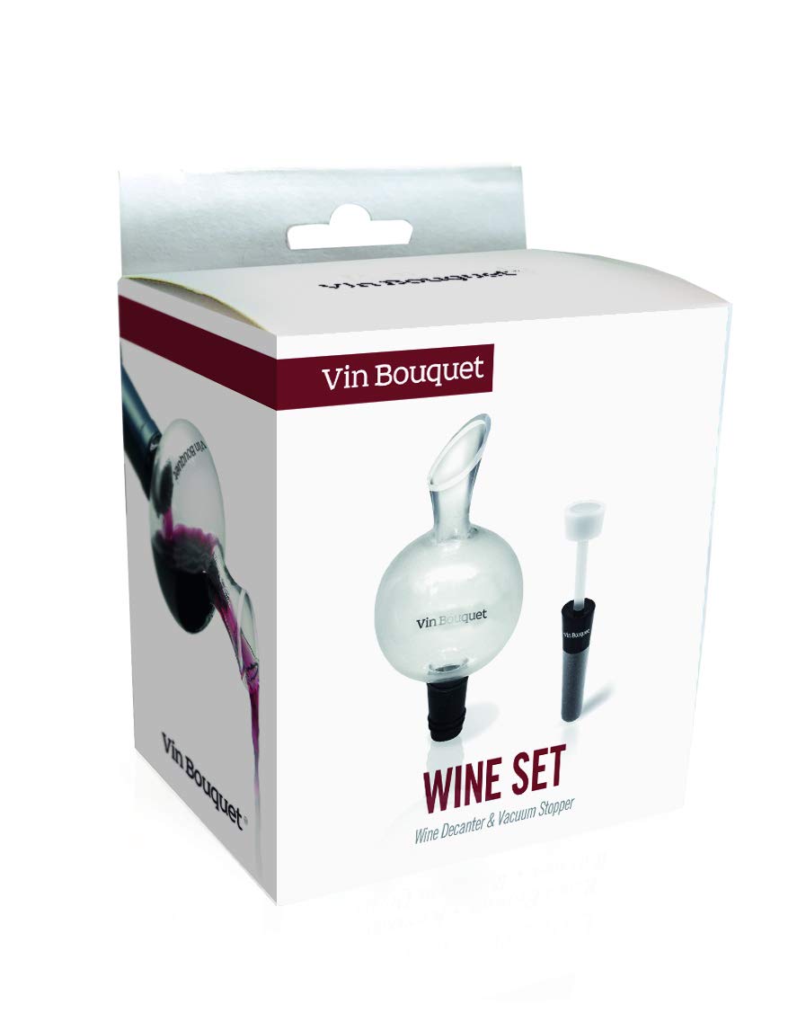Vin Bouquet FI 131 SET Decanter & stopper, Mni Glass Decanter & Vacuum Sopper Set