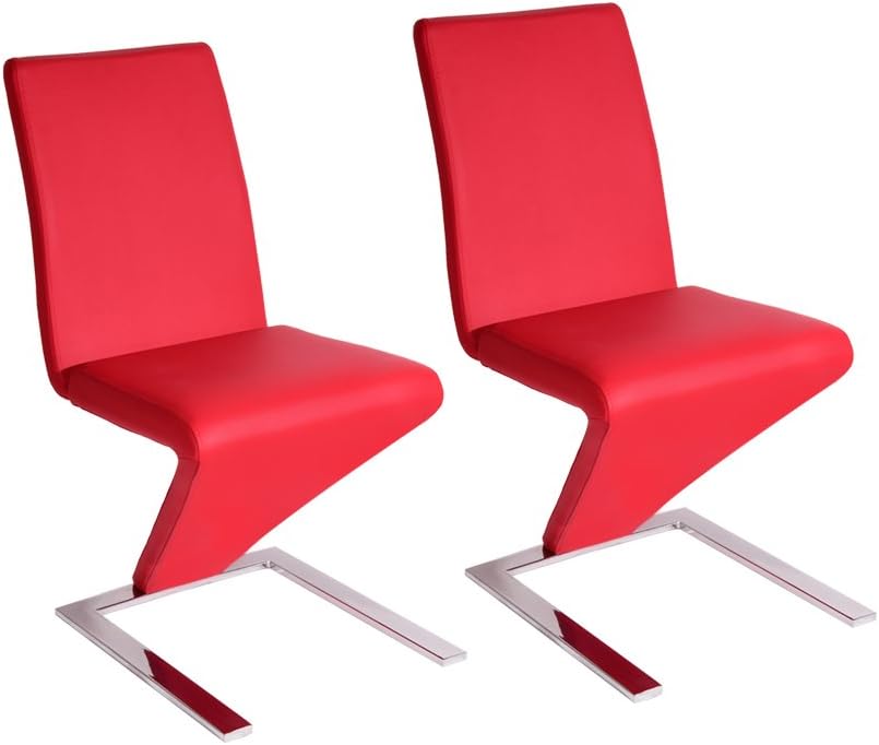 Pananahome Set Of 2 Faux Leather Dining Chair Chrome Legs Modern Designer Z Shape Kitchen Dining Room Furniture Red Amazon Co Uk Kitchen Home