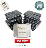 The Key 4 Health - 3 Compartment Food Containers - Reusable Containers with Lids - Stackable & Made with BPA-free Plastic - Perfect for Meal Prep/Diet - 10 Bento Box/Lunch Containers (10 Pack)