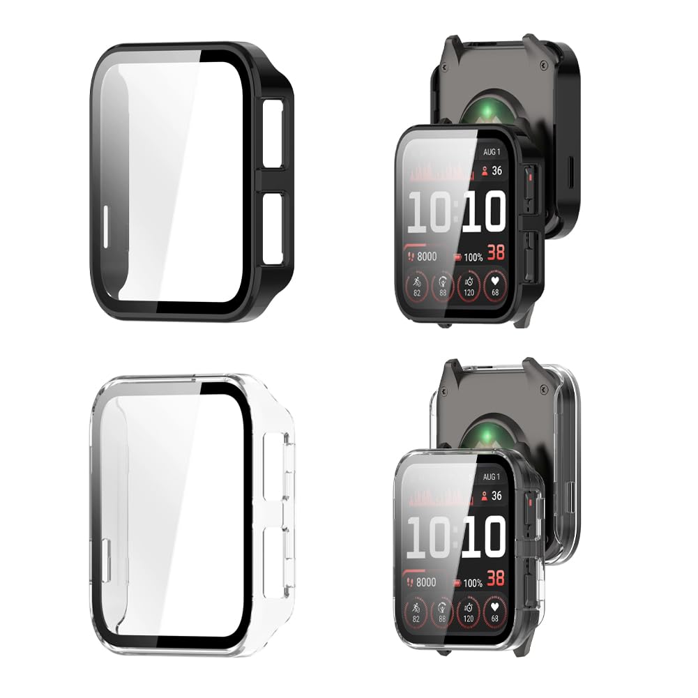 Photo 1 of 2 Pack Hard PC Cover Case Compatible for Garmin Venu X1,Watch Screen Protector Shell Built-in Tempered Glass Film Full Coverage (black +transparent)