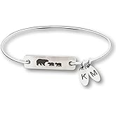 Personalized Mama Bear Bracelet Bangle with 2 Cubs and Initial Charms Christmas Gift for Mom From Daughter Son Kids Mother Jewelry