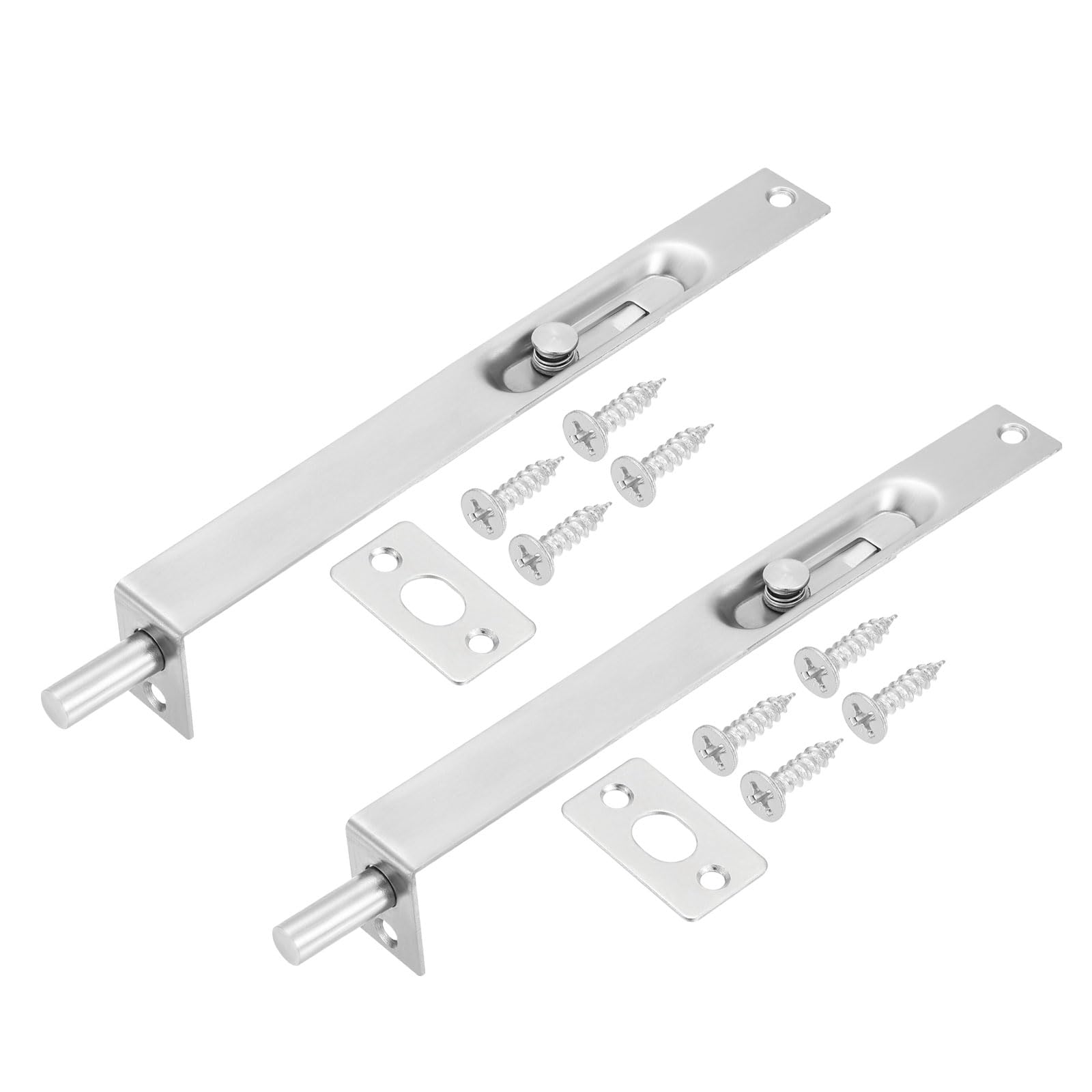PATIKIL Flush Bolt 8" x 0.87", 2 Pcs Stainless Steel French Door Lock Concealed Slide Double Door Latch for Wood Composite Double Door, Silver Tone