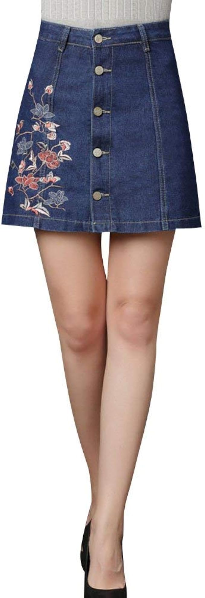 BOLAWOO77 Summer Women S Denim Skirt Retro High Waist Embroidery