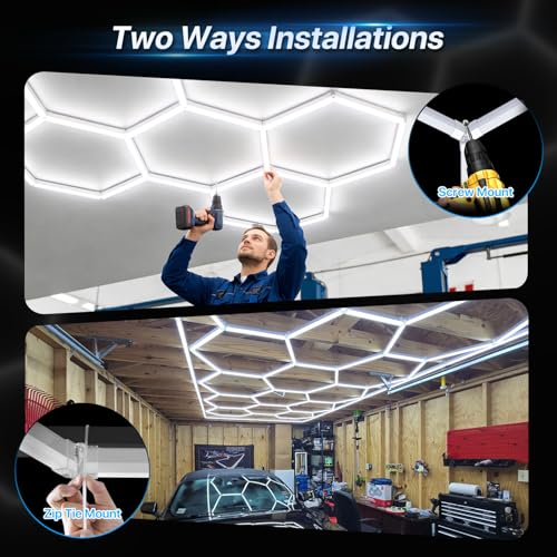 HYPERLITE Gen 2 Hexagon Garage Lights: 399W 39900LM 14 Grids Hexagon Led Light, 6500K Ultra Bright Honeycomb Hex Lights, Easy Install, Durable Design for Garage, Car Detailing, Workshops, Shops, Gym