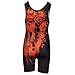 Wrestling Singlet by KO Sports Gear: ORANGE ON BLACK SKULL design - Fun, Affordable, Head Turning