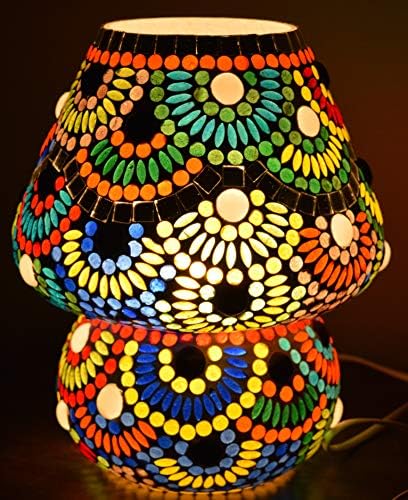 Webhushi's Multicolour Mosaic Style Dome Shaped Glass Table Large Lamp 18 x 18 x 23 cm