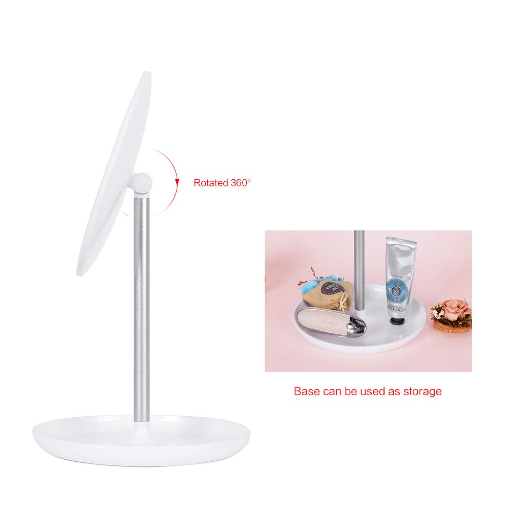 STARPIE Round Lighted Vanity Makeup Mirror with Rechargeable Natural White LED Daylight, Detachable, Storage Base, Touch Control, 360°Rotation and Dimmable Light Control By Touch Screen