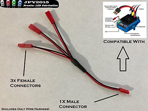 JPV2015 Traxxas VXL Dual Fan Wiring Harness - JST Plug Splitter - 1M3F Plug & Play - Slash - Stampede - Rustler - Premium Quality - Handmade in USA