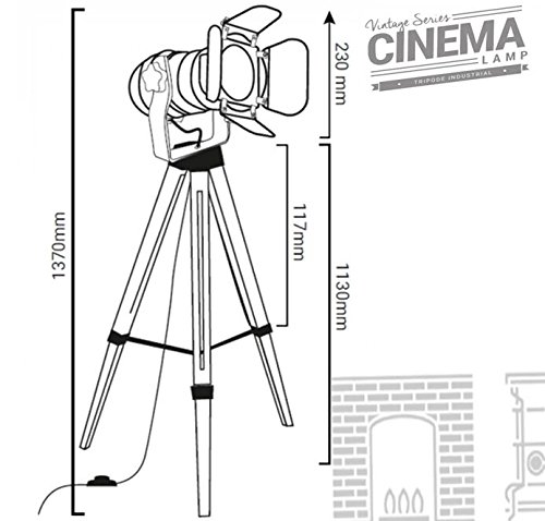 Vintage Stehleuchte Tripod Stehlampe Deckenfluter im Cinema Stil, mit