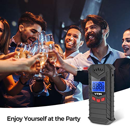 vtin Breathalyzer Rechargeable, [Upgraded] Foldable Breathalyser with 10pcs Mouthpieces, Professional-grade Accuracy/Semi-conductor Sensor/LCD Display, Portable for Personal & Home Use